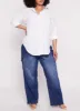 Plus Size Button Front Raw Hem Shirt sold by Rainbow