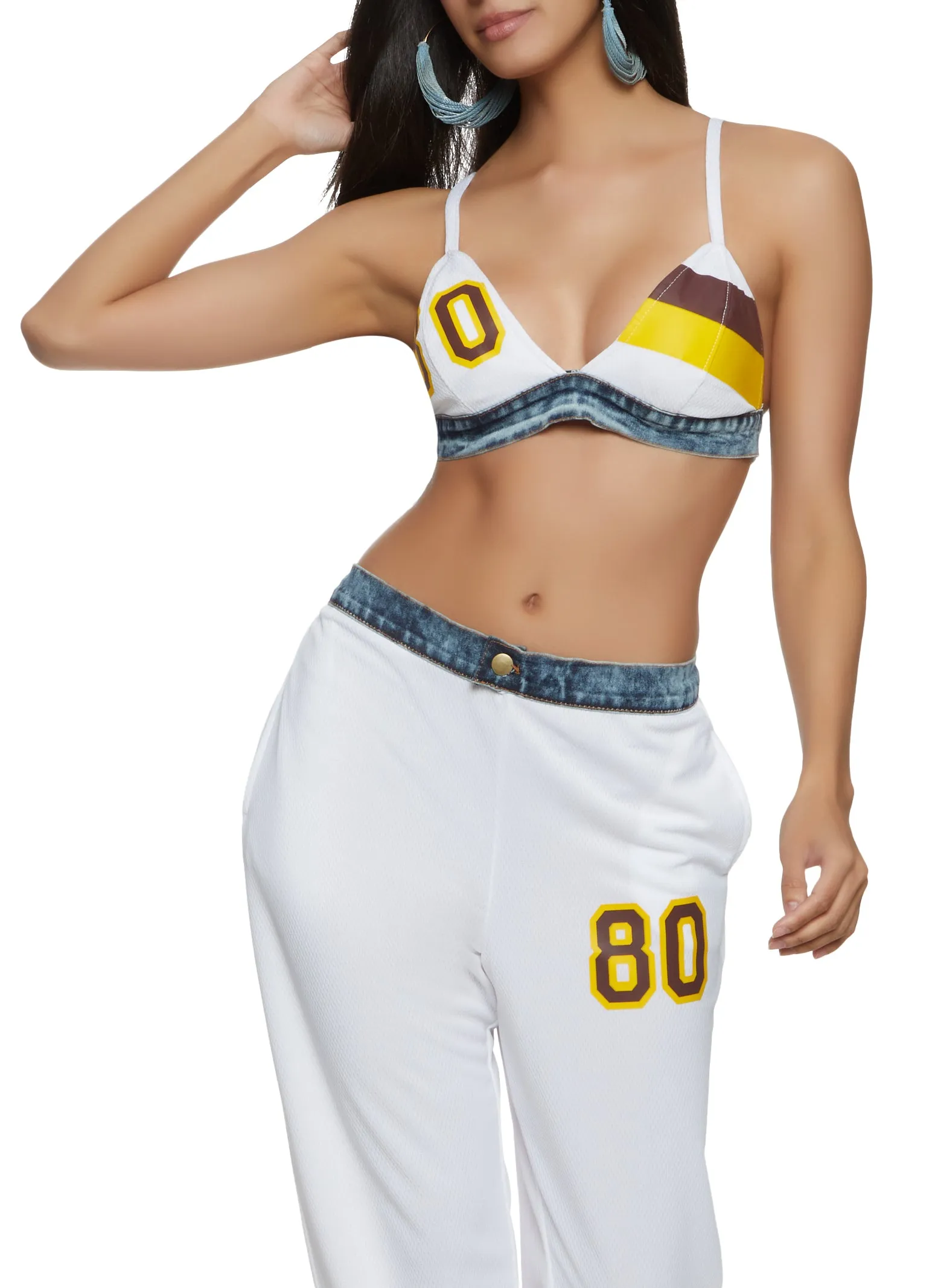 80 Denim Trim Jersey Mesh Bralette sold by Rainbow