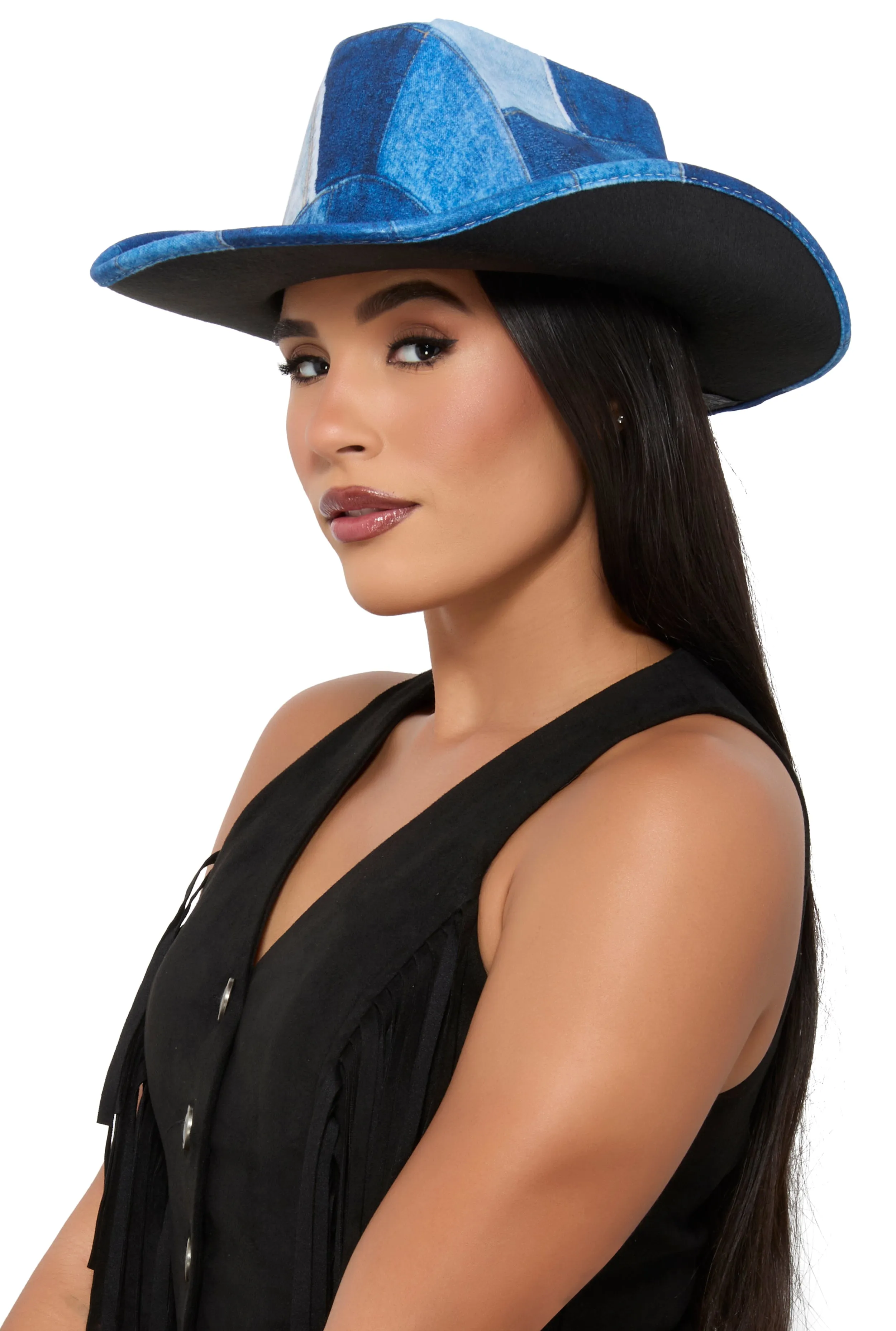 Patchwork Denim Print Cowboy Hat sold by Rainbow