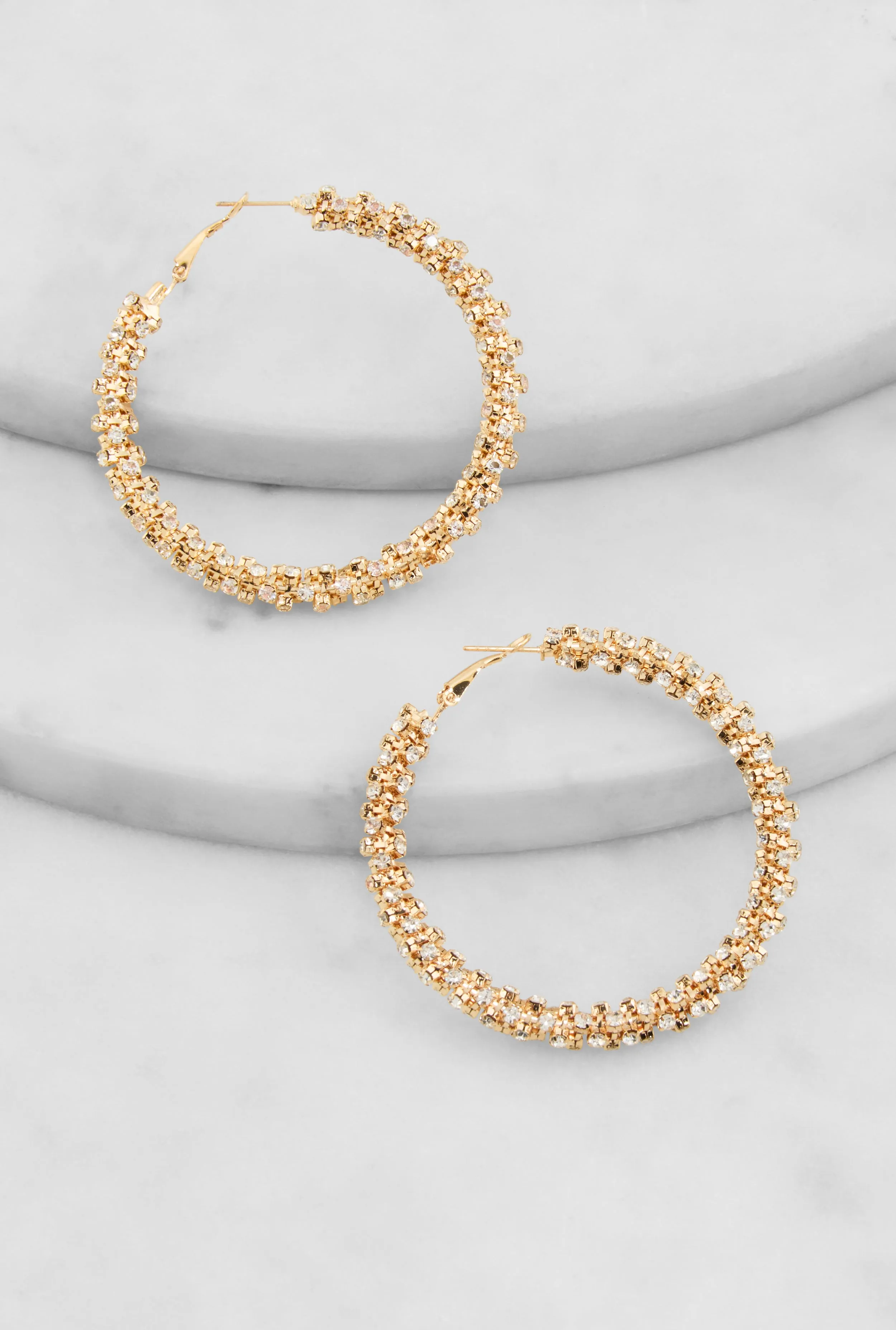 Textured Rhinestone Embellished Hoop Earrings sold by Rainbow product image thumbnail 2