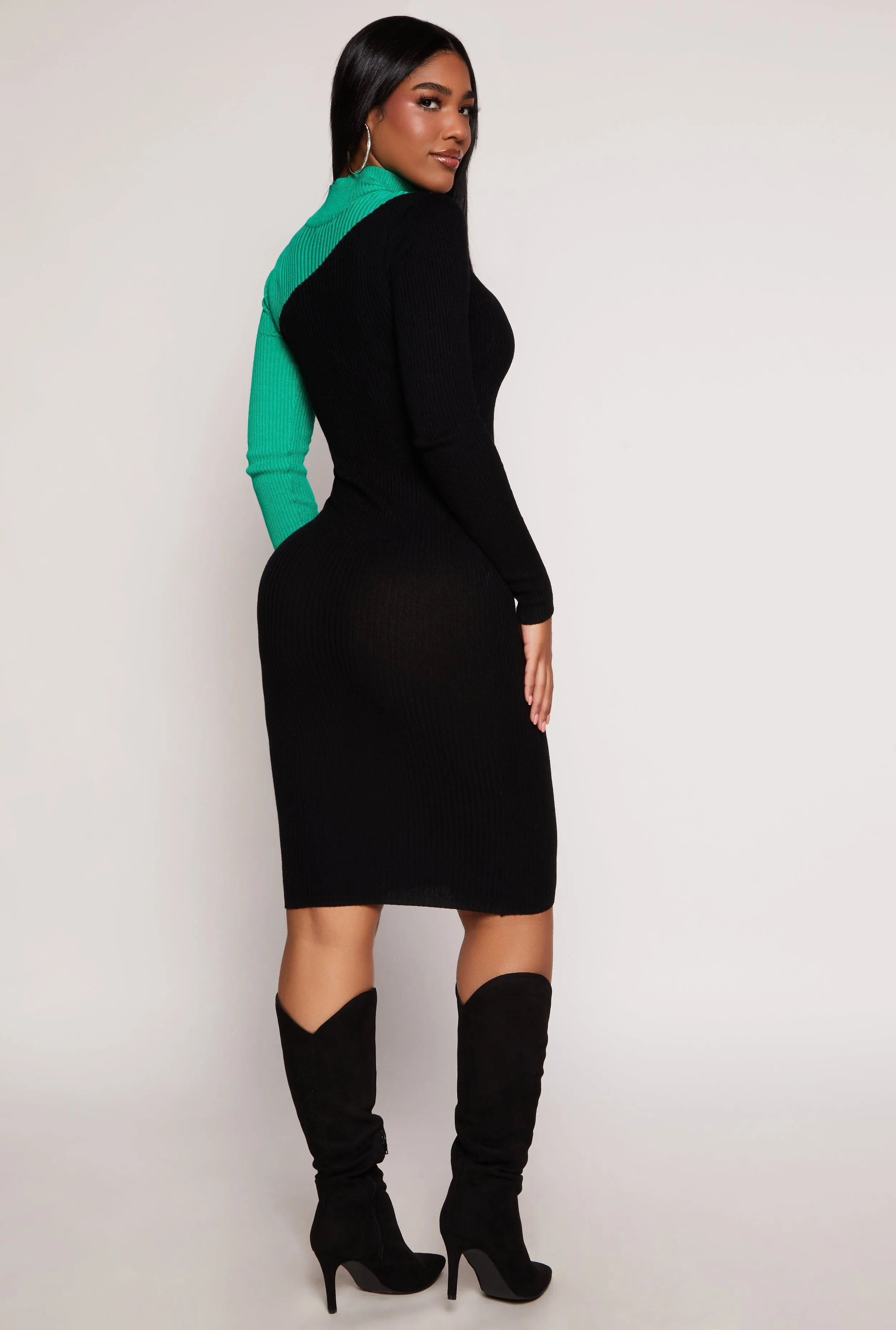 Asymmetrical Keyhole Color Blocked Sweater Dress sold by Rainbow product image thumbnail 3