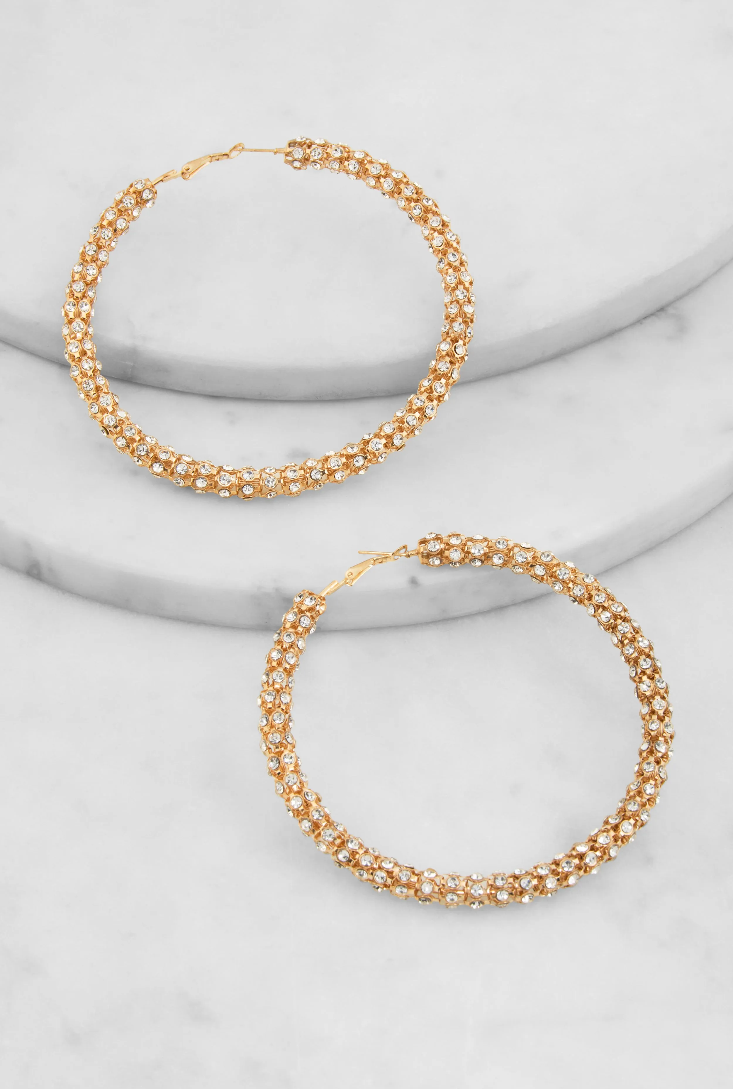 Metallic Rhinestone Embellished Hoop Earrings sold by Rainbow product image thumbnail 2