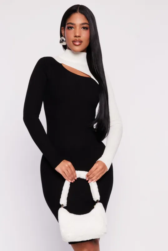Asymmetrical Keyhole Color Blocked Sweater Dress sold by Rainbow