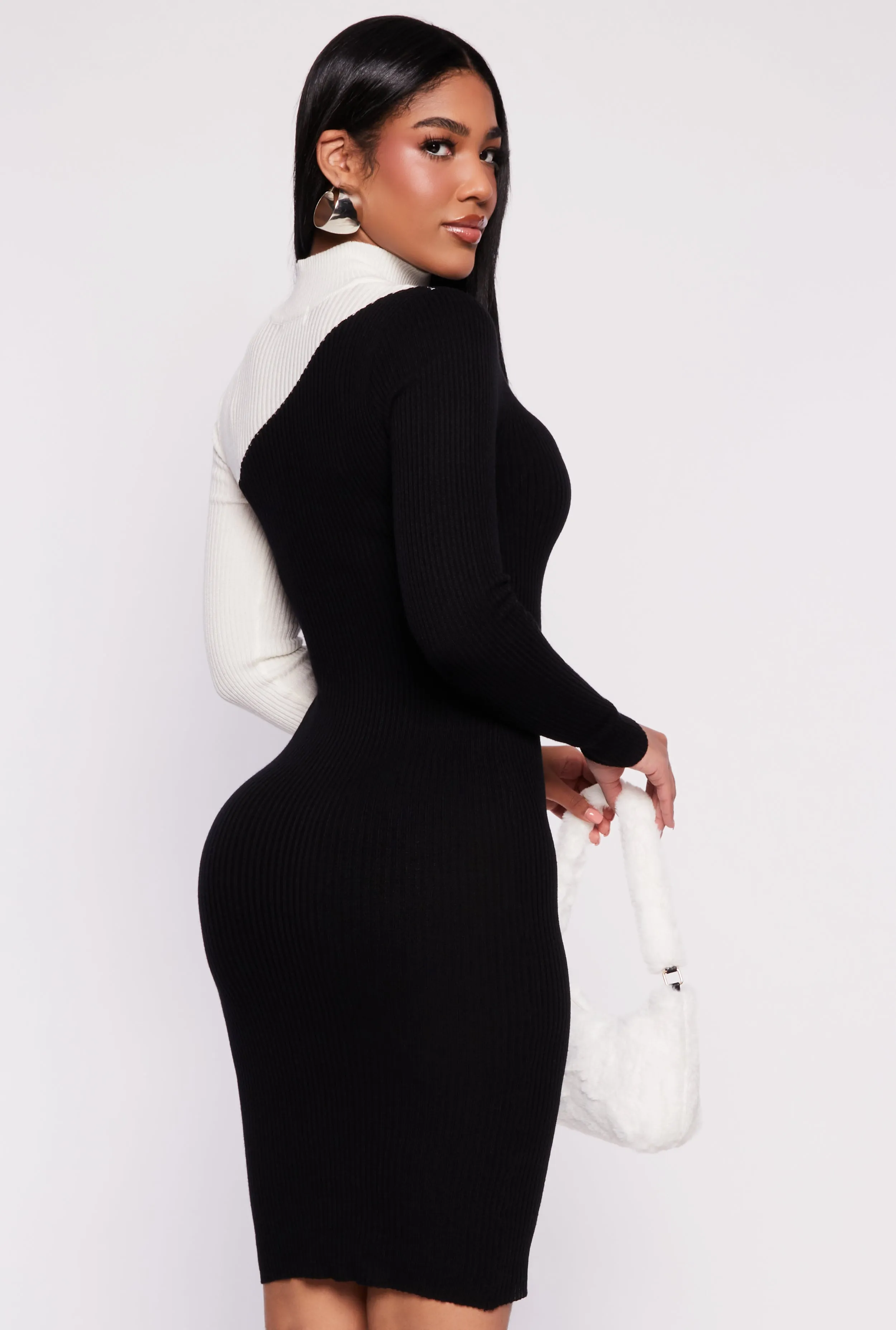 Asymmetrical Keyhole Color Blocked Sweater Dress sold by Rainbow product image thumbnail 3