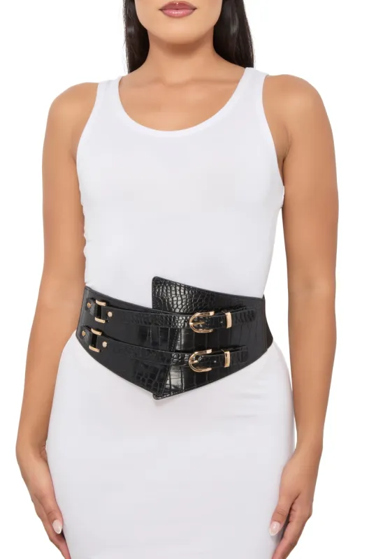 Double Buckle Corset Stretch Belt sold by Rainbow