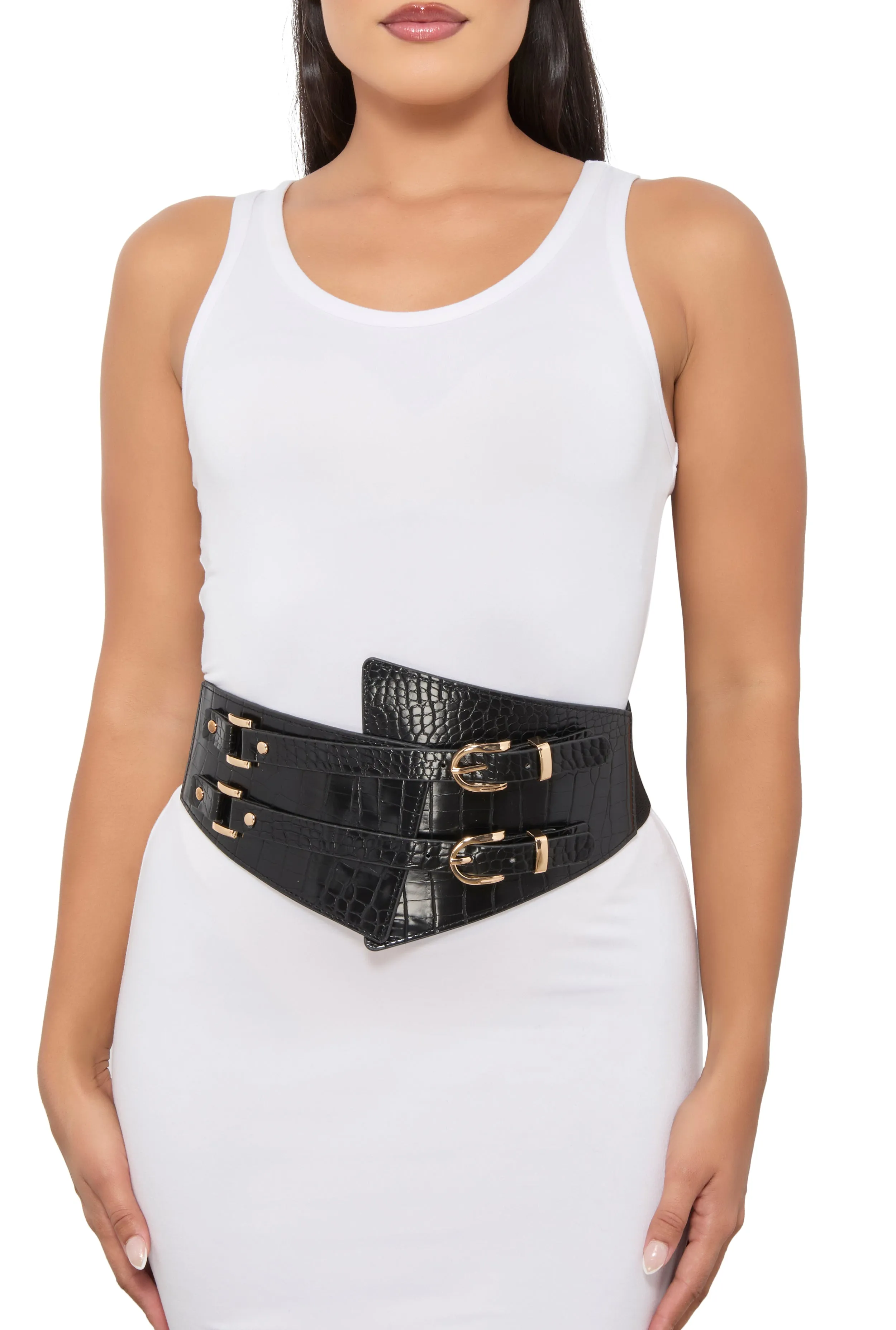 Double Buckle Corset Stretch Belt sold by Rainbow