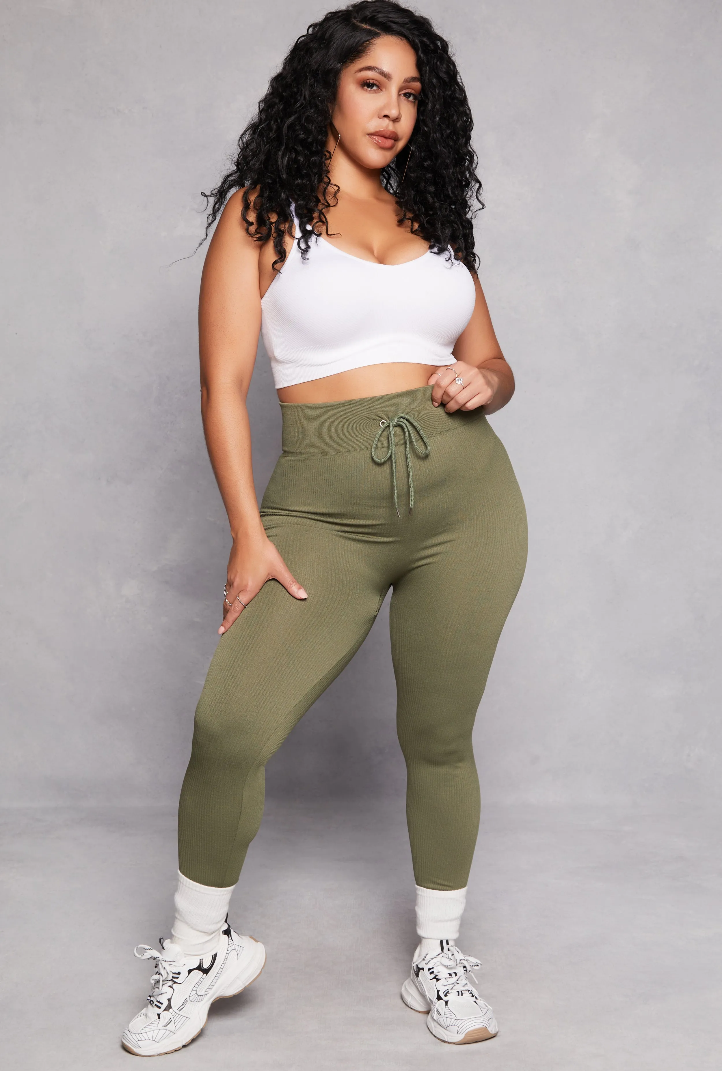 Plus Size Drawstring Detail High Waist Leggings sold by Rainbow