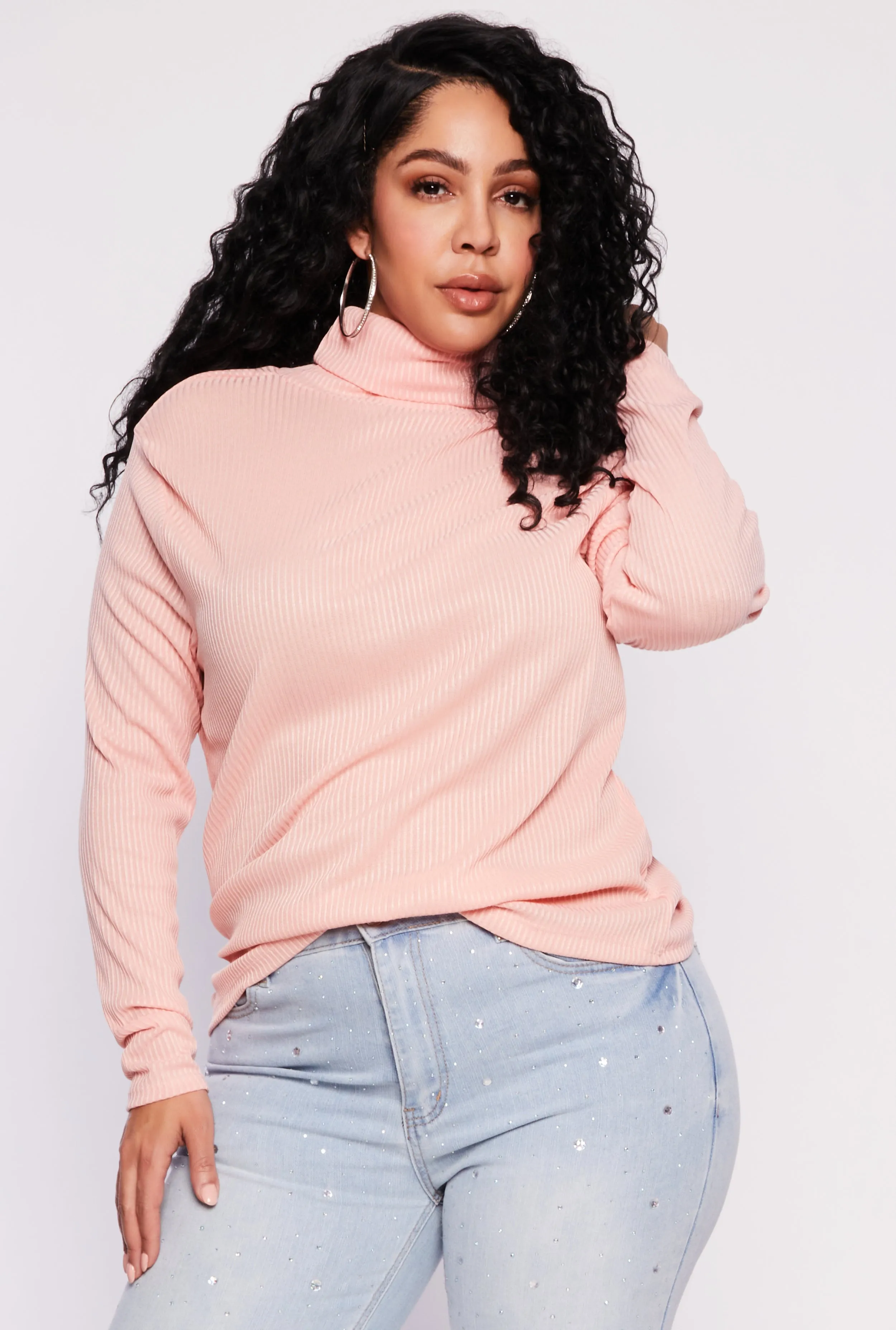 Plus Size Rib Knit Turtleneck Top sold by Rainbow
