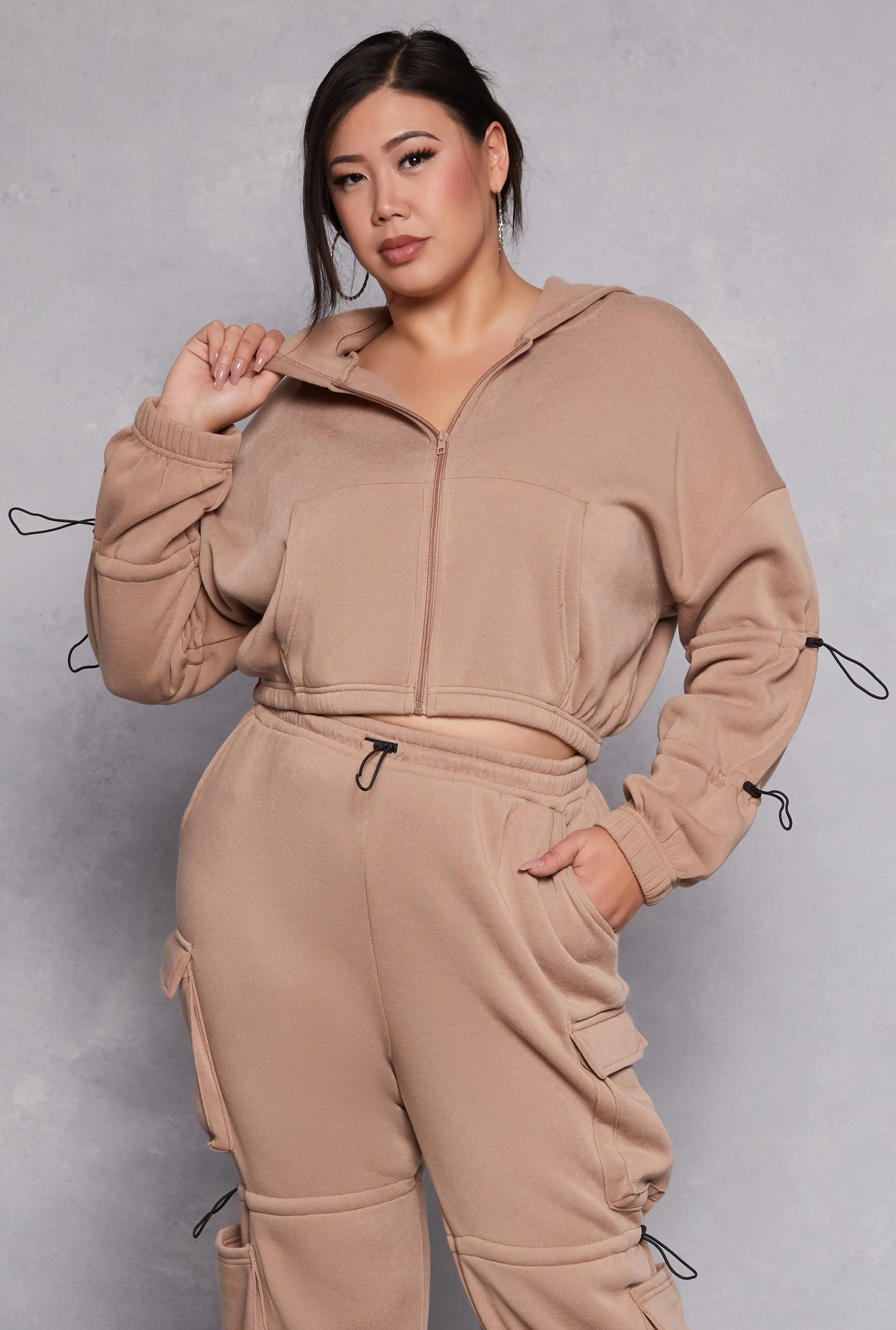 Plus Size Toggle Drawstring Cropped Hoodie sold by Rainbow