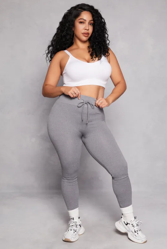 Plus Size Drawstring Detail High Waist Leggings sold by Rainbow