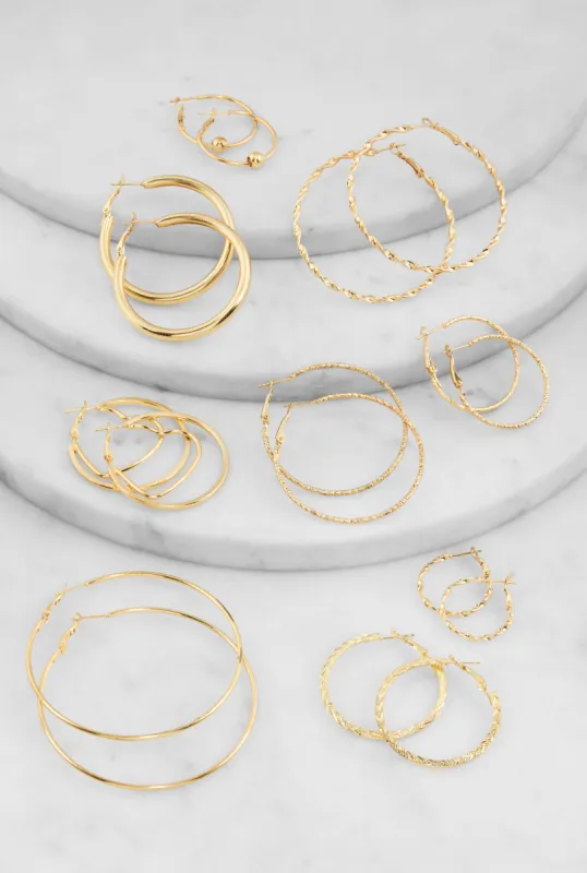 Textured Metallic Hoop Earrings Set of 9 sold by Rainbow