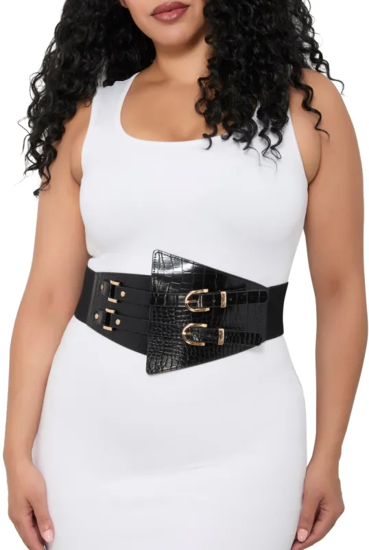 Plus Size Double Buckle Corset Stretch Belt sold by Rainbow
