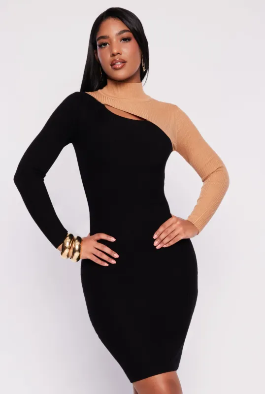 Asymmetrical Keyhole Color Blocked Sweater Dress sold by Rainbow