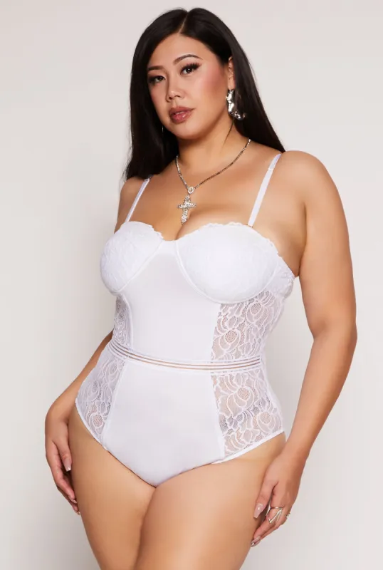 Plus Size Lace Detail Convertible Bustier Bodysuit sold by Rainbow