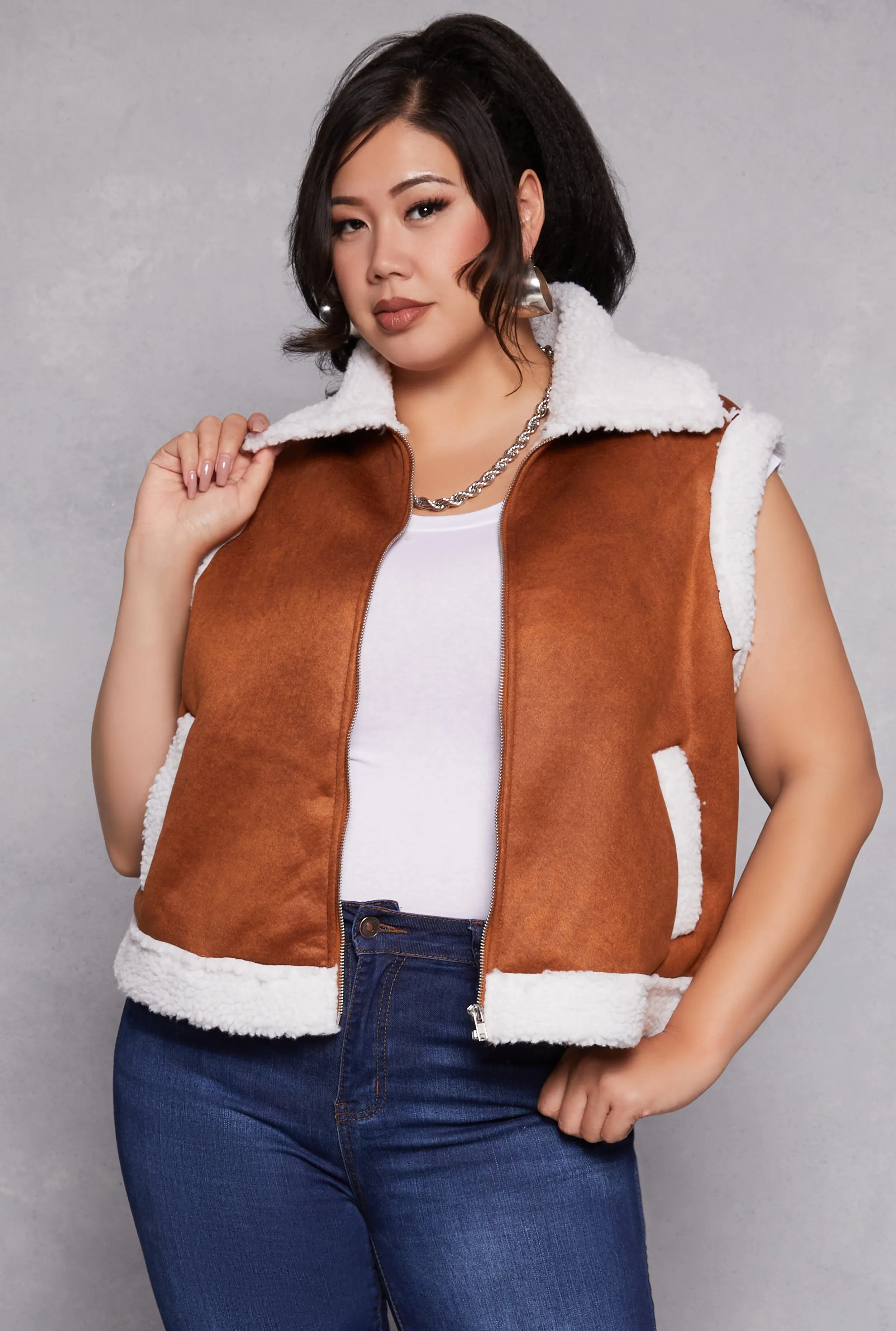 Plus Size Almost Famous Faux Suede Vest sold by Rainbow