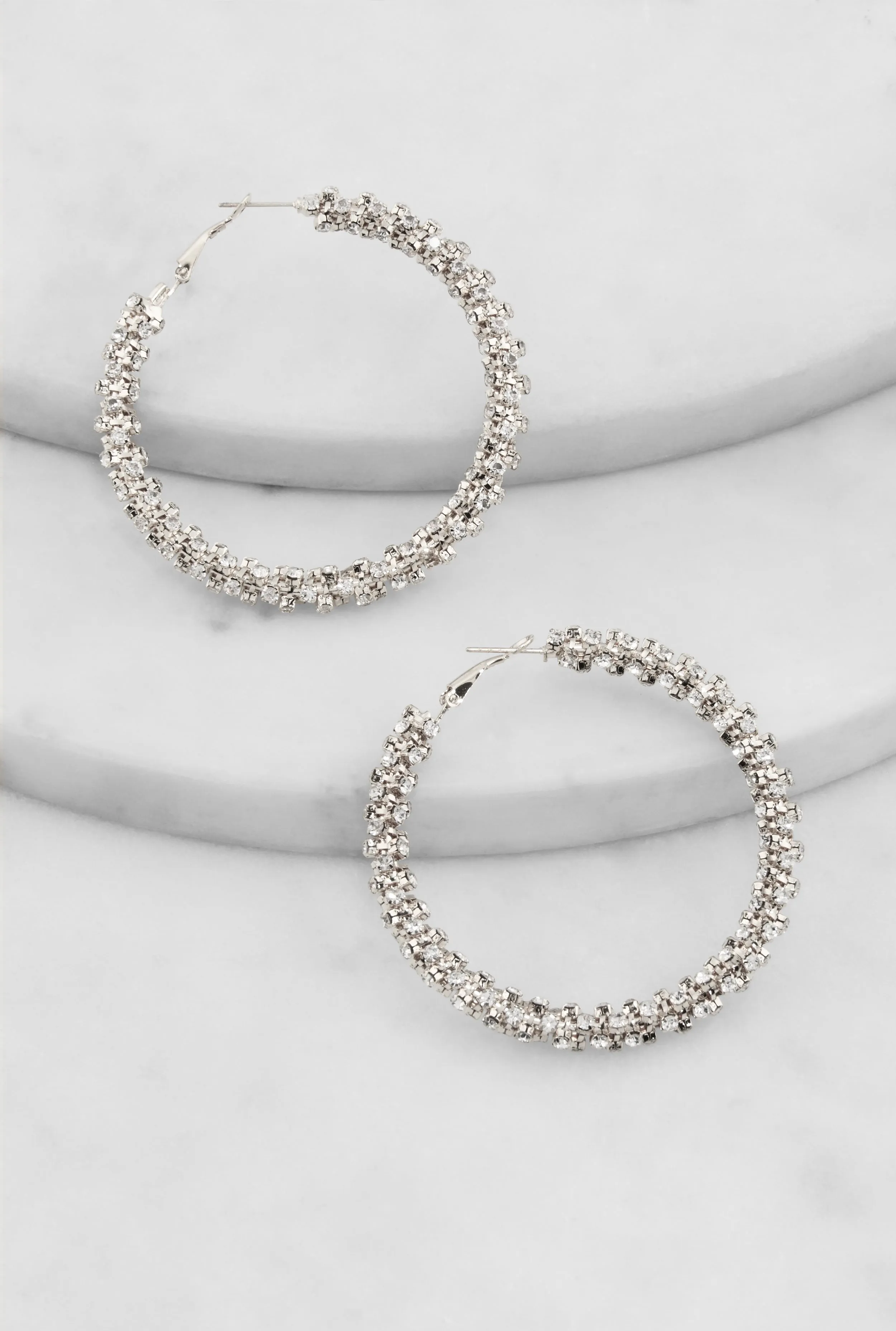 Textured Rhinestone Embellished Hoop Earrings sold by Rainbow product image thumbnail 2