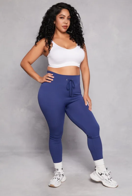 Plus Size Drawstring Detail High Waist Leggings sold by Rainbow