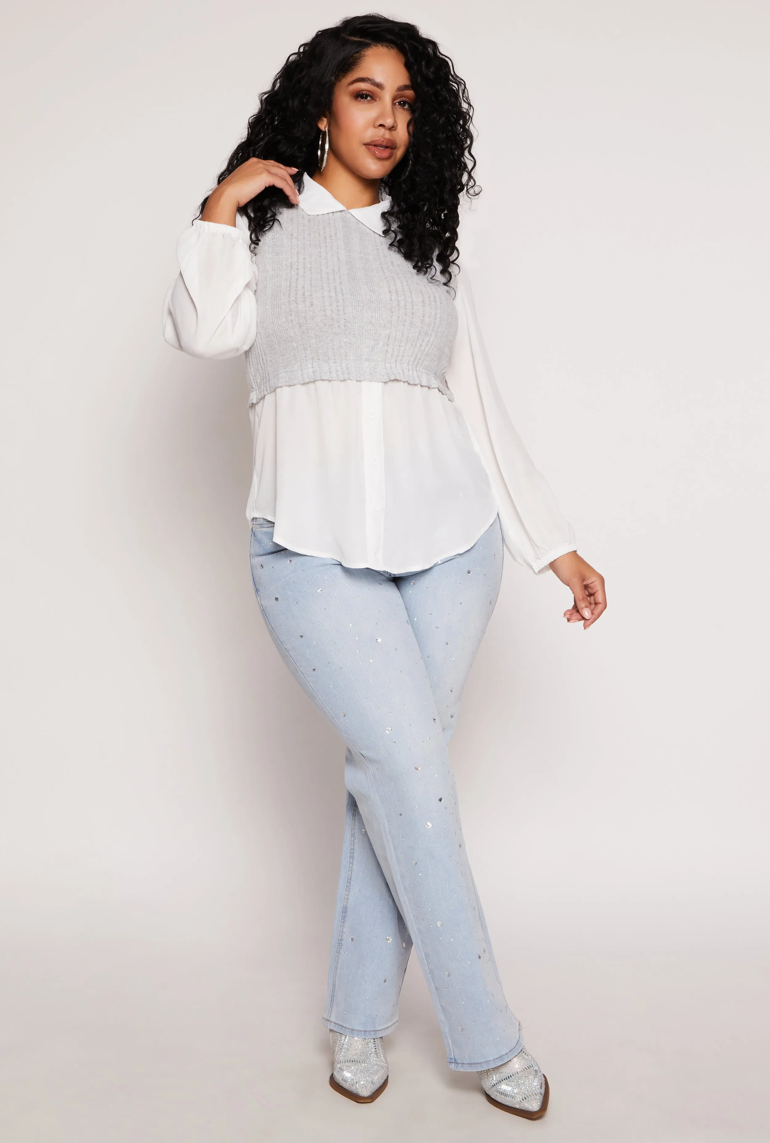 Plus Size Brushed Rib Knit Sweater Vest Blouse sold by Rainbow product image thumbnail 2