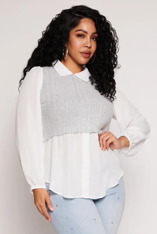 Plus Size Brushed Rib Knit Sweater Vest Blouse sold by Rainbow