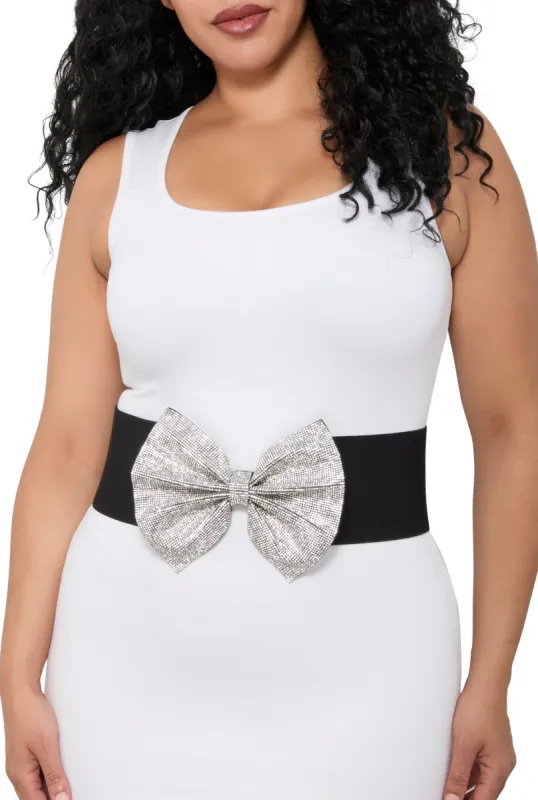 Plus Size Rhinestone Studded Bow Stretch Belt sold by Rainbow