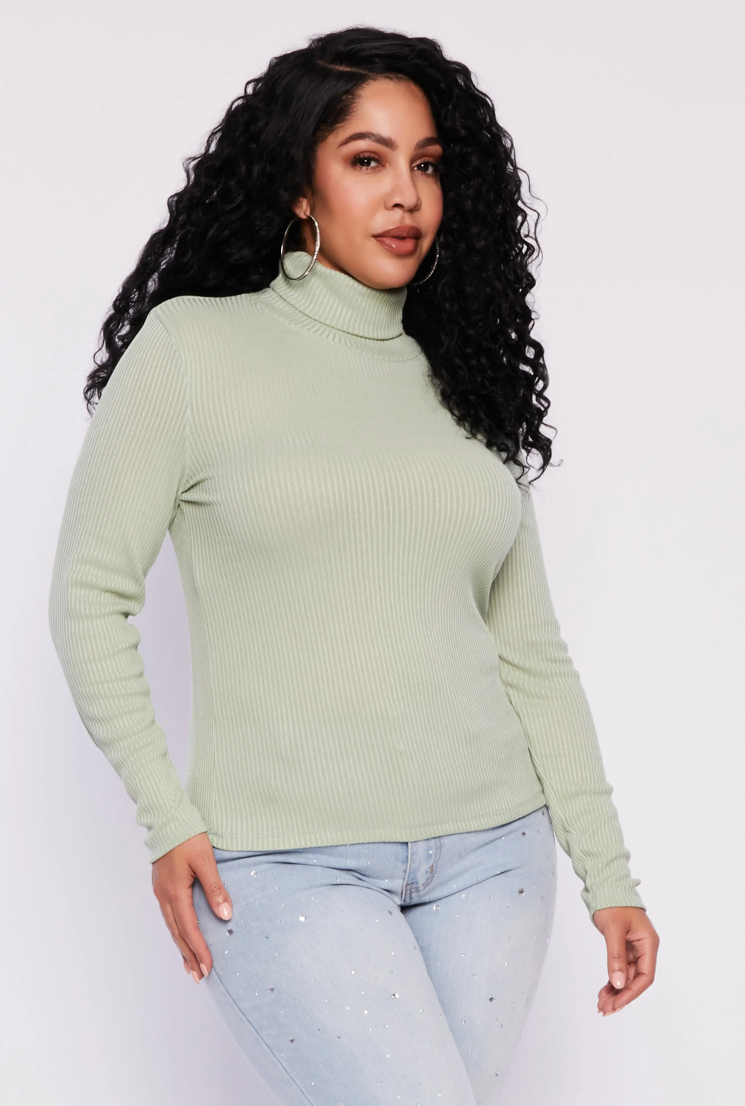 Plus Size Rib Knit Turtleneck Top sold by Rainbow