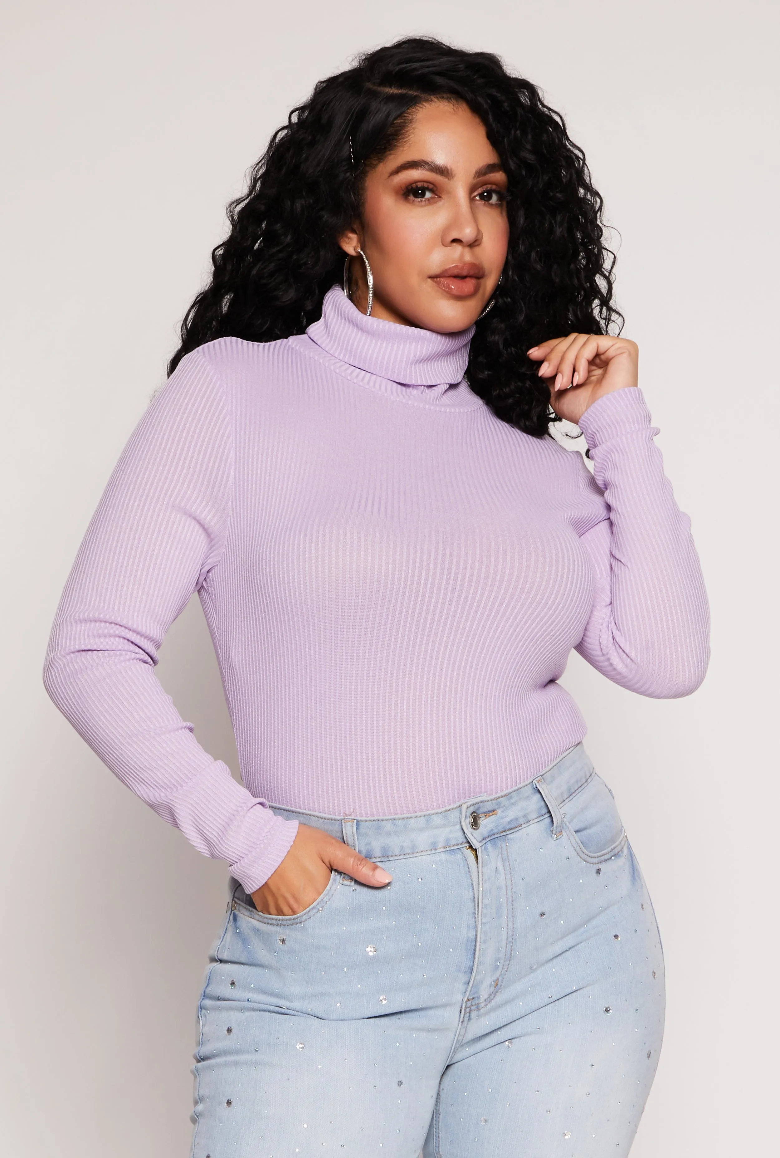 Plus Size Rib Knit Turtleneck Top sold by Rainbow