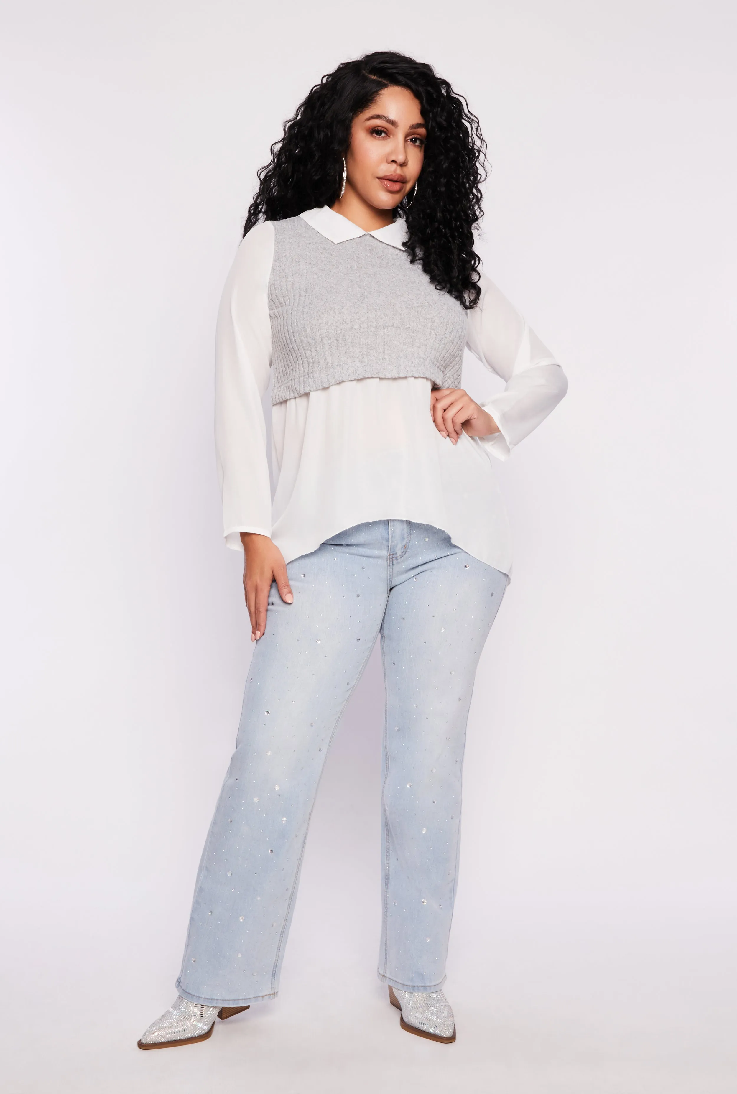 Plus Size Brushed Knit Sweater Vest Blouse sold by Rainbow product image thumbnail 2