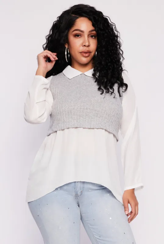Plus Size Brushed Knit Sweater Vest Blouse sold by Rainbow