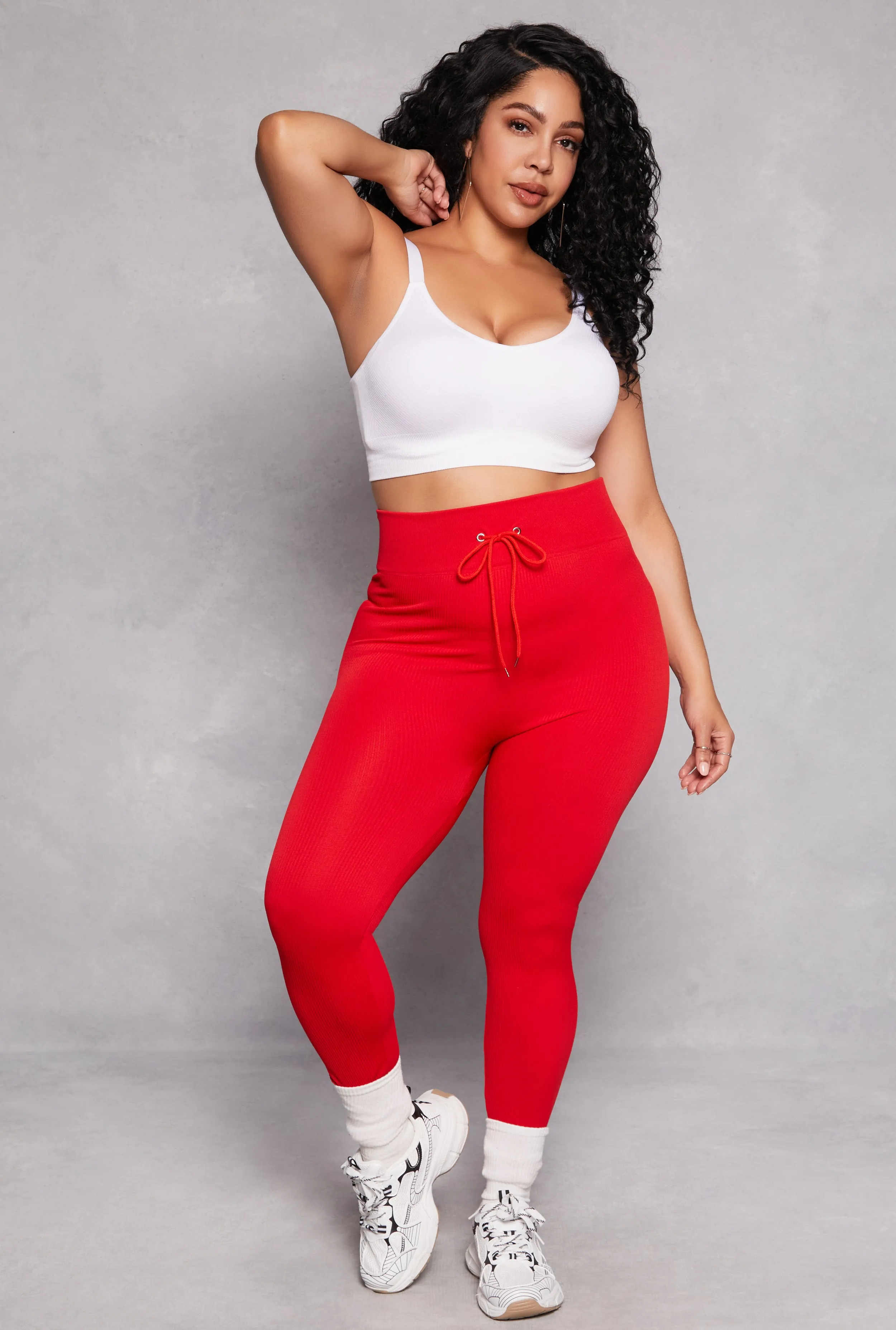 Plus Size Drawstring Detail High Waist Leggings sold by Rainbow