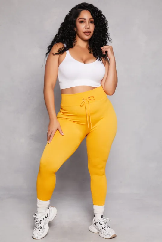 Plus Size Drawstring Detail High Waist Leggings sold by Rainbow