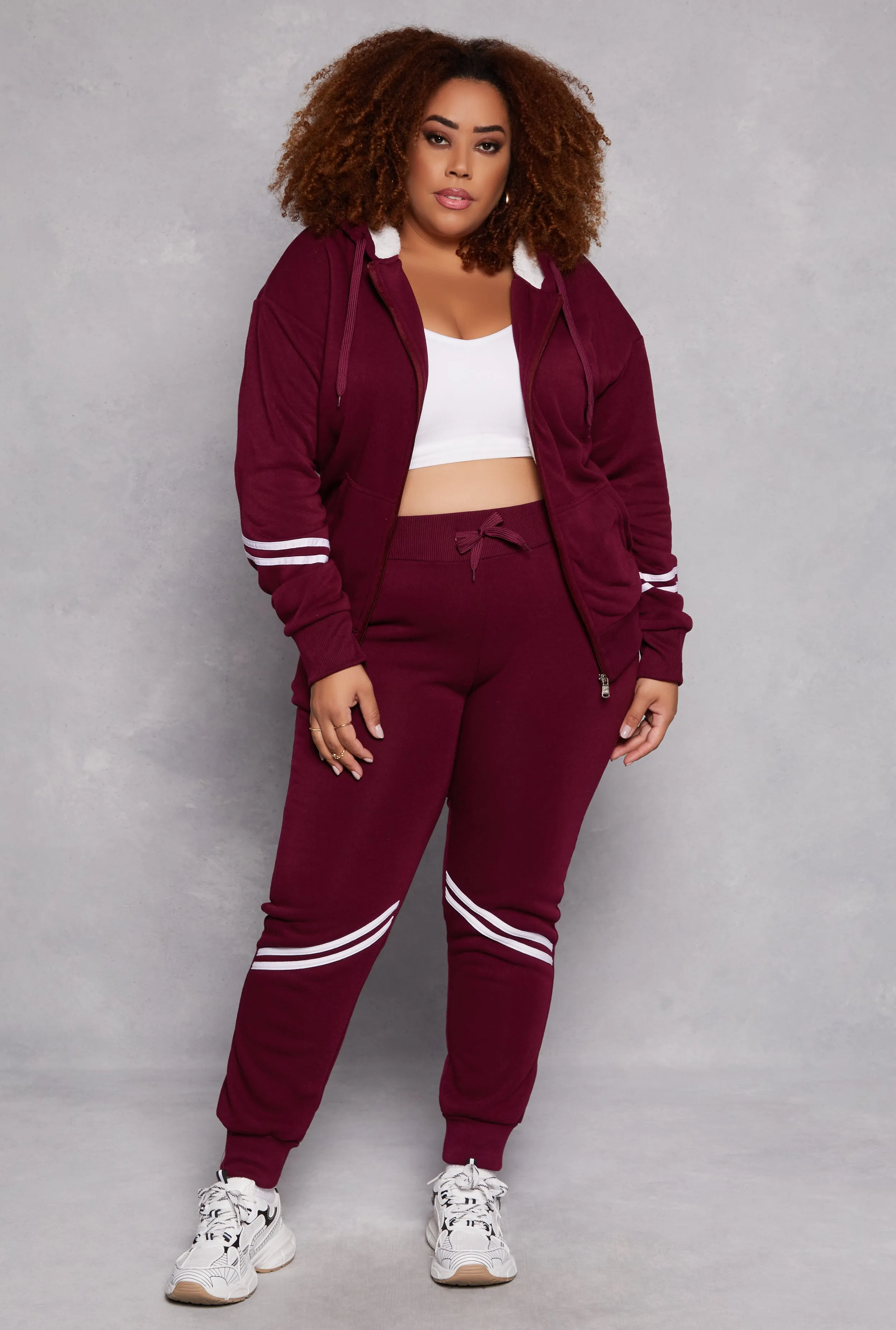 Plus Size Varsity Stripe Sleeve Zip Front Hoodie sold by Rainbow product image thumbnail 2