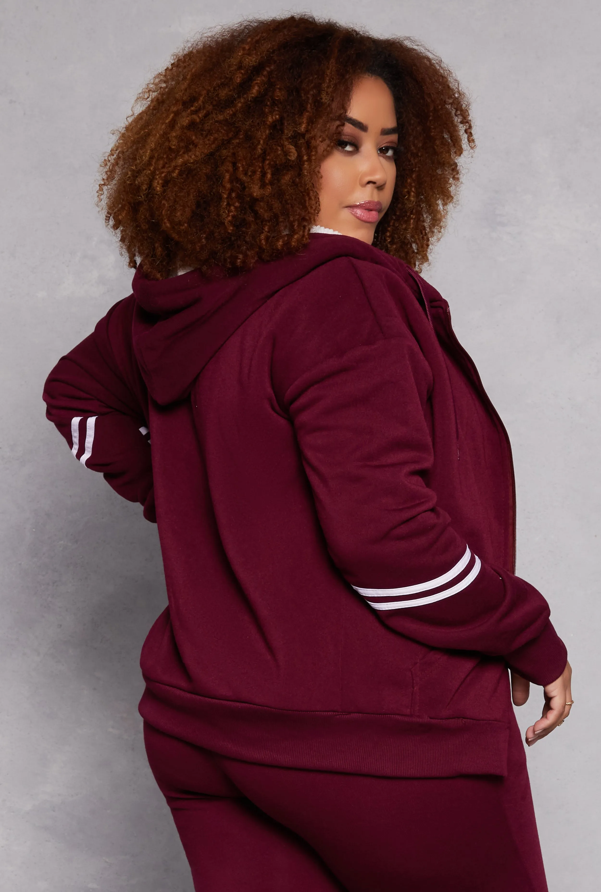 Plus Size Varsity Stripe Sleeve Zip Front Hoodie sold by Rainbow product image thumbnail 3