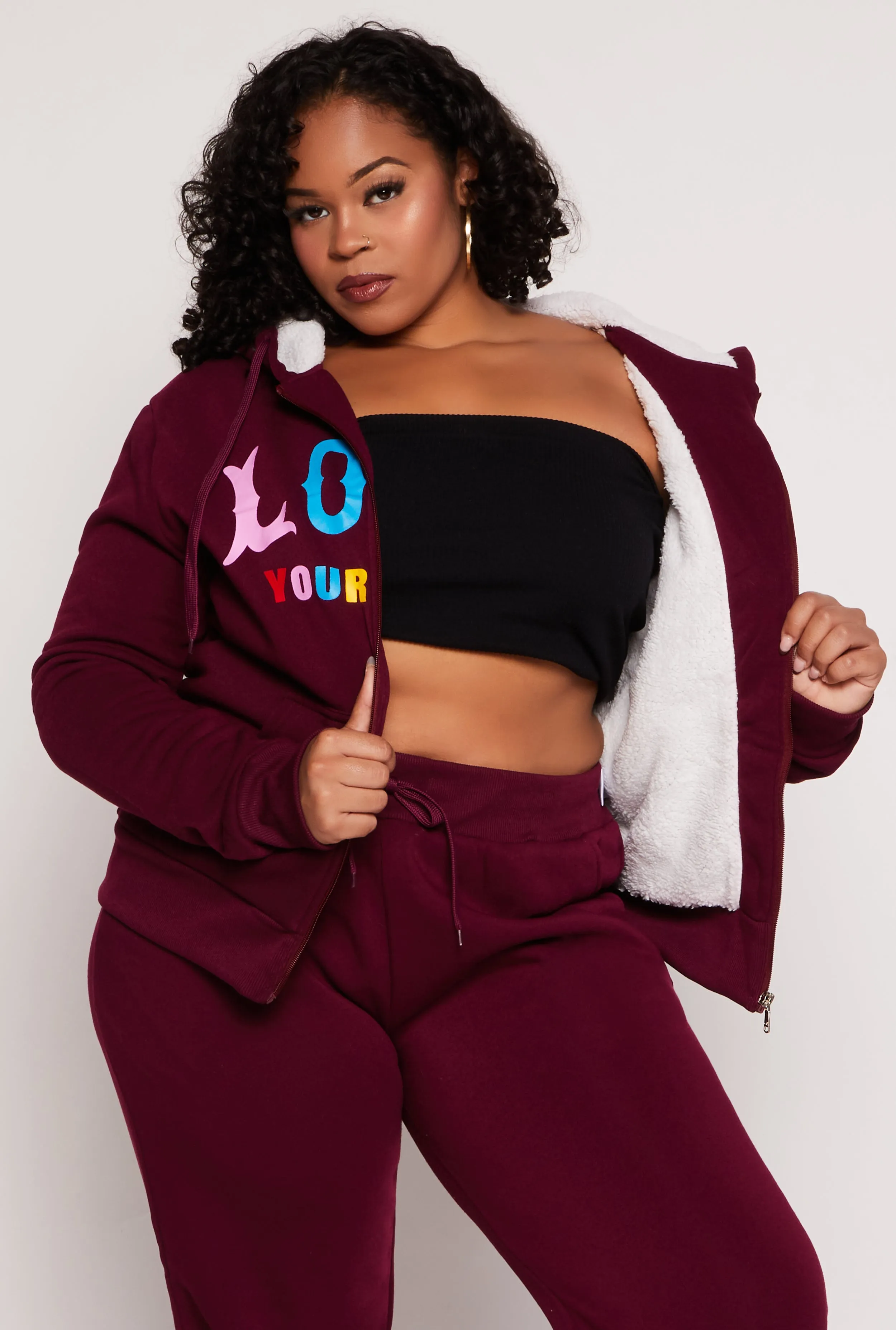 Plus Size Love Yourself Zip Front Hoodie sold by Rainbow