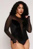 Plus Size Velvet Plunge Mesh Bodysuit sold by Rainbow
