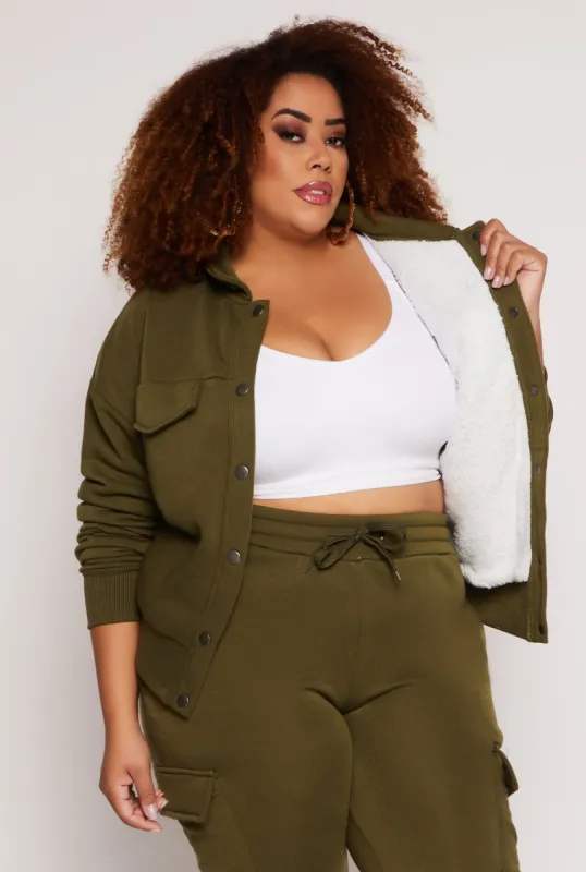 Plus Size Snap Button Front Shacket sold by Rainbow