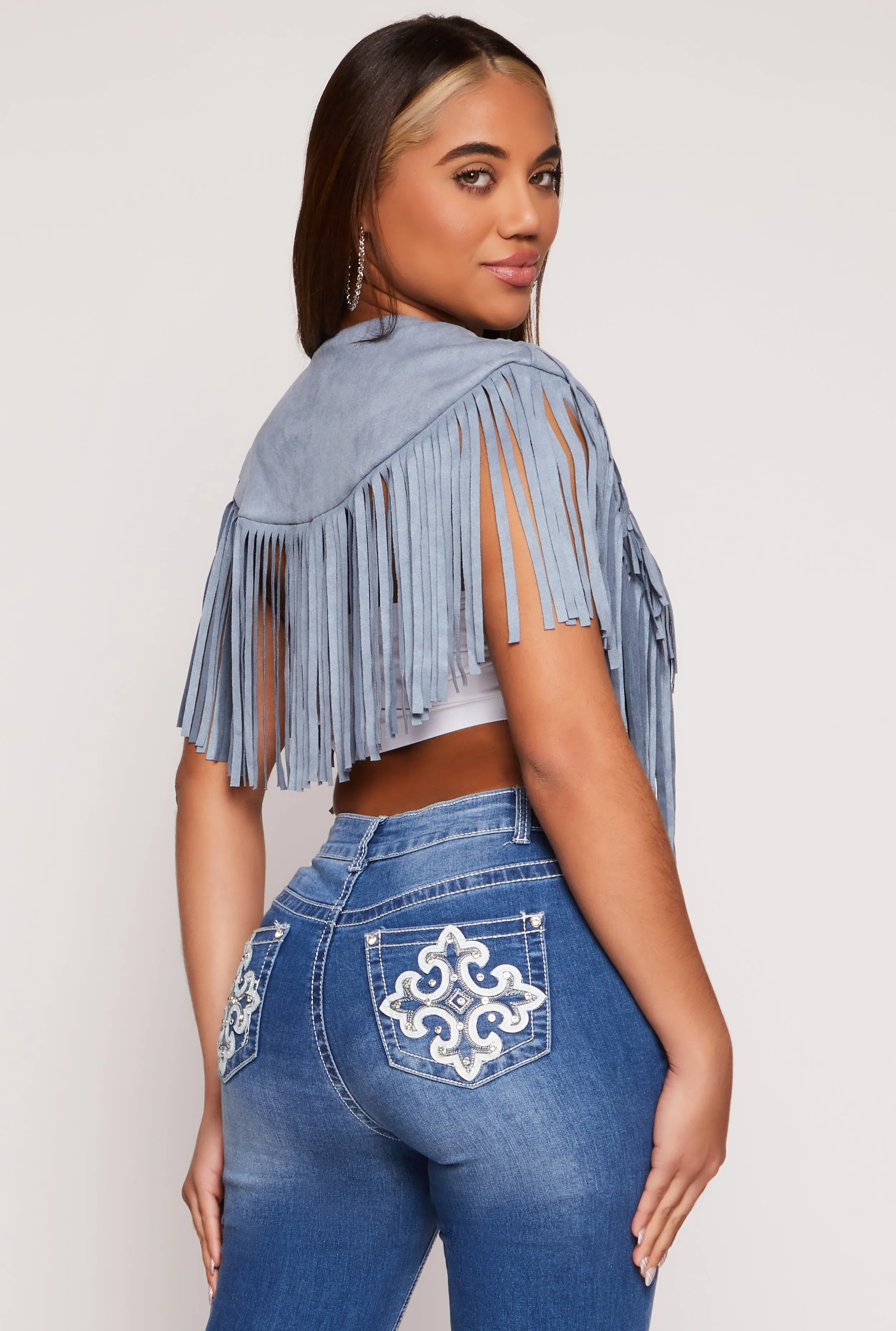 Faux Suede Fringe Bolero Vest sold by Rainbow product image thumbnail 3