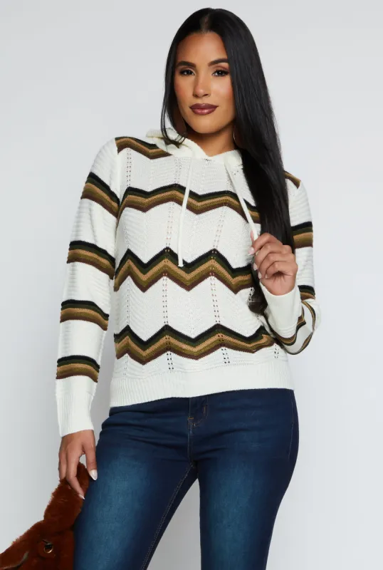 Chevron Pointelle Knit Hooded Sweater sold by Rainbow