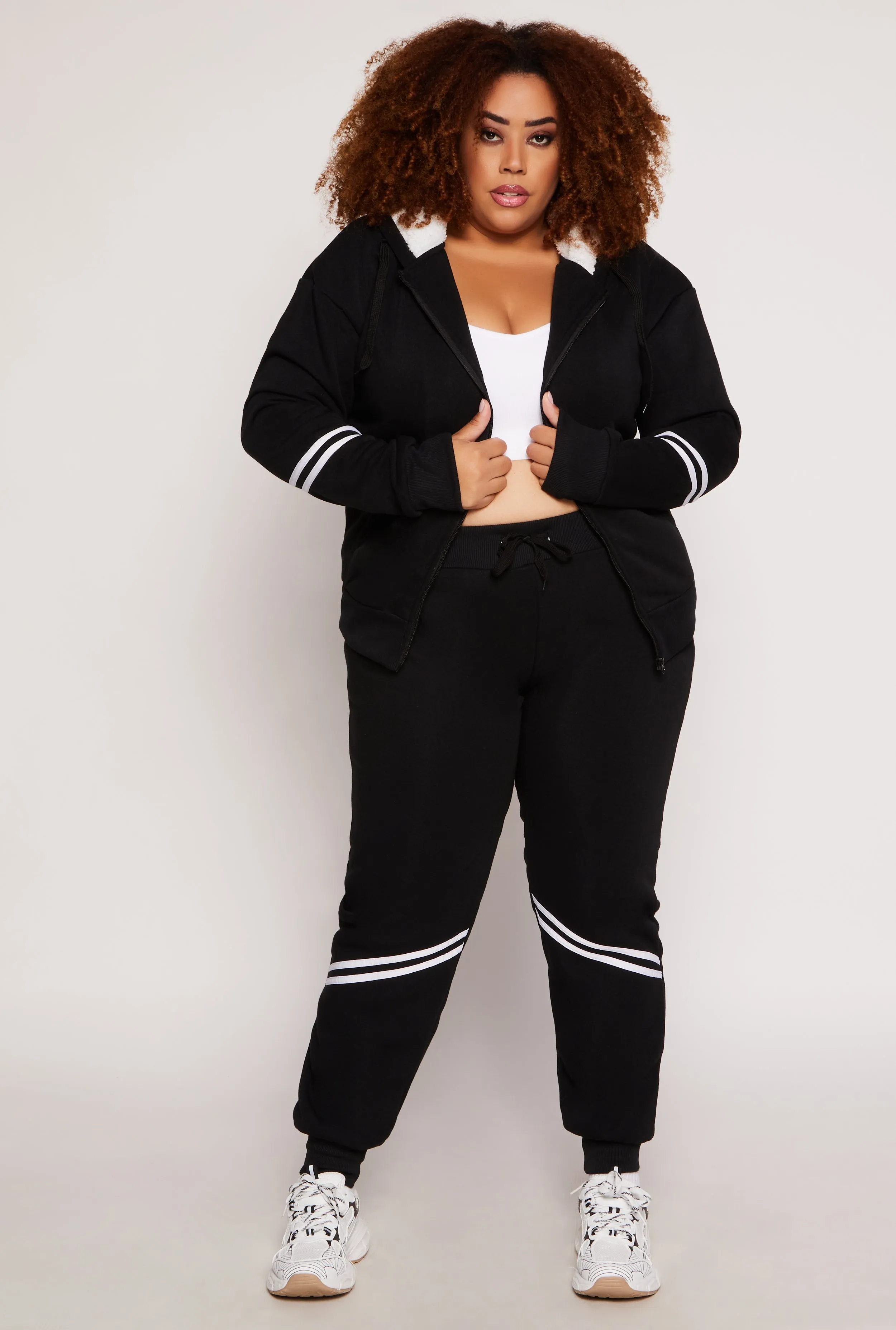 Plus Size Varsity Stripe Sleeve Zip Front Hoodie sold by Rainbow product image thumbnail 2