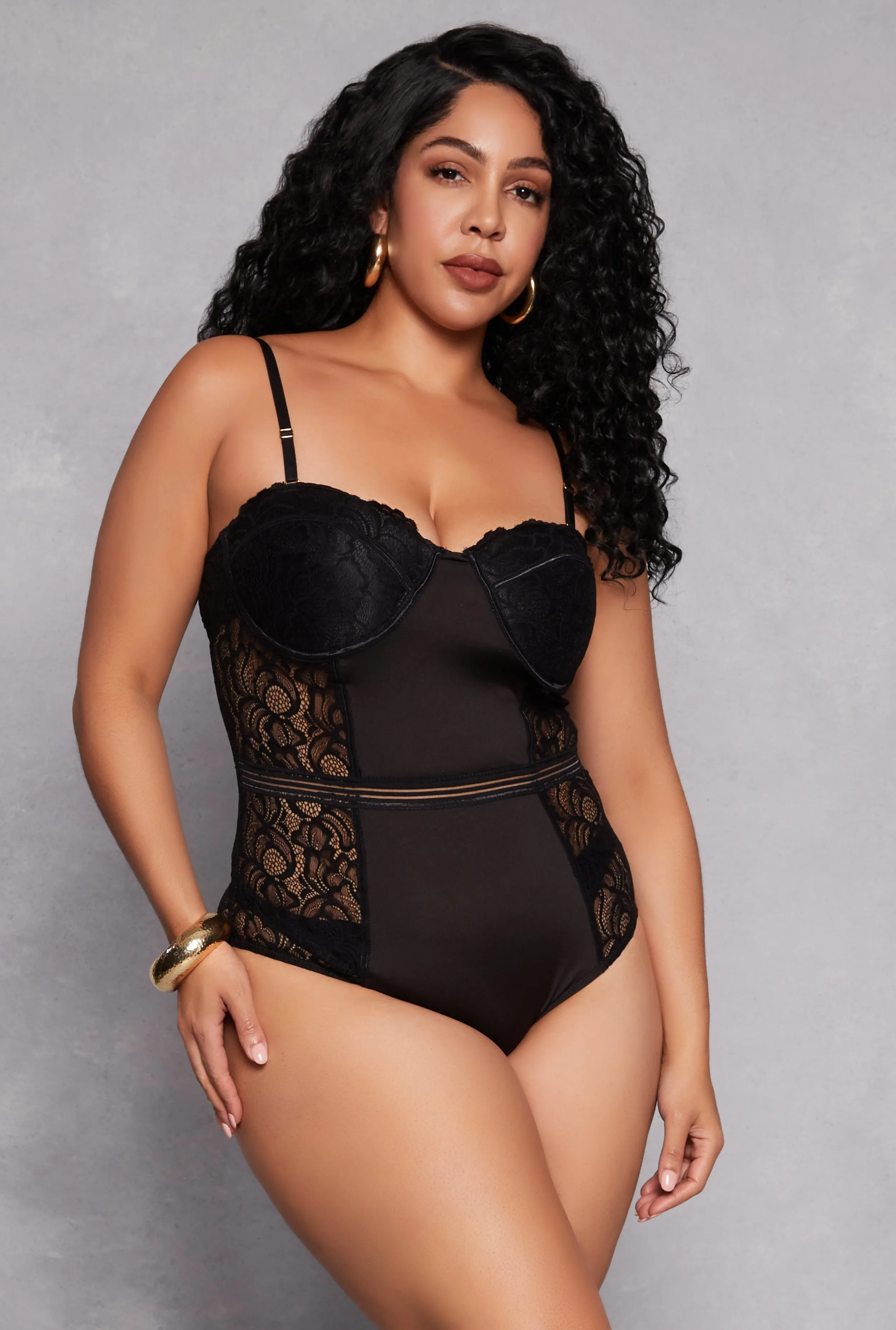 Plus Size Lace Detail Convertible Bustier Bodysuit sold by Rainbow