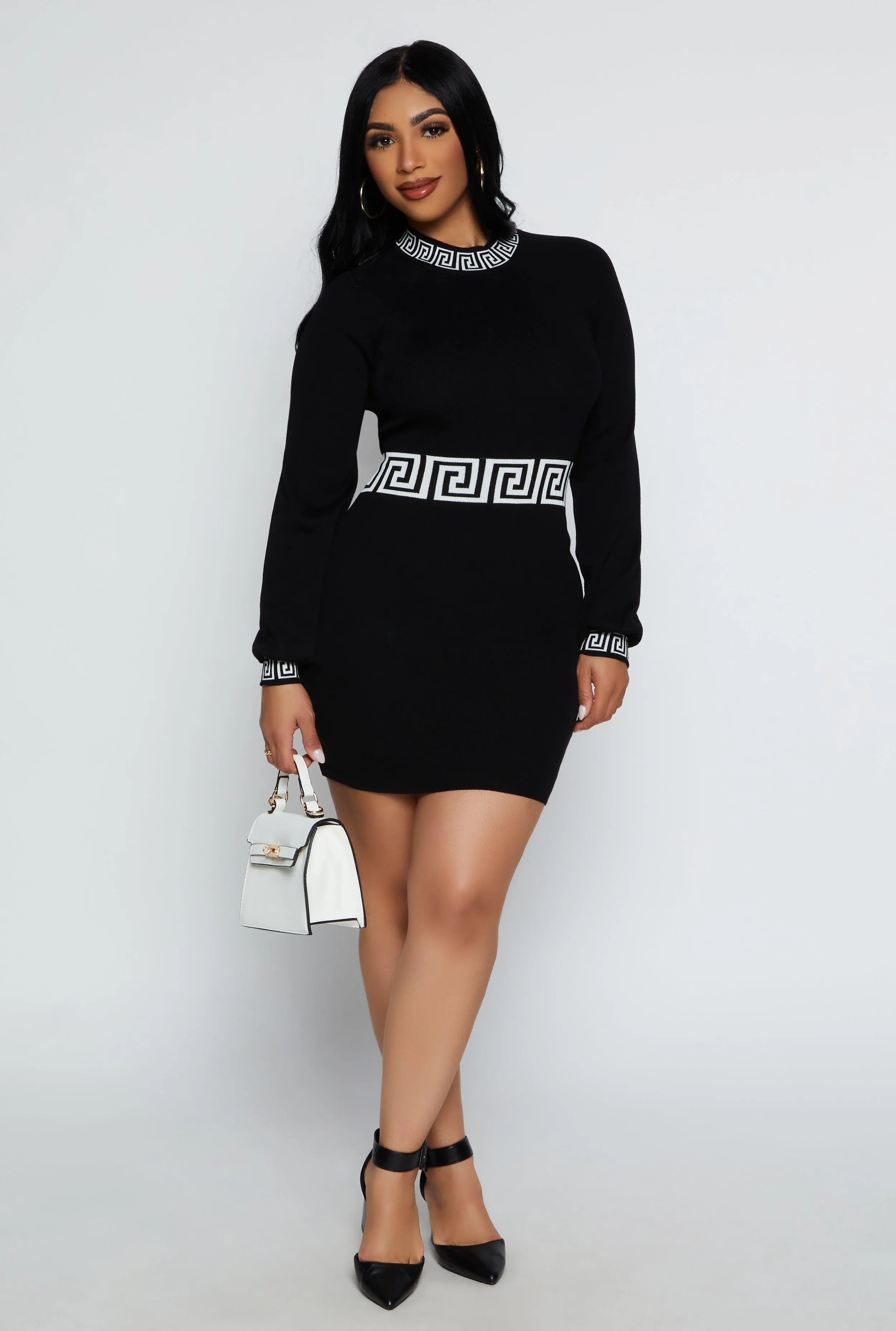 Greek Key Trim Mini Sweater Dress sold by Rainbow product image thumbnail 2