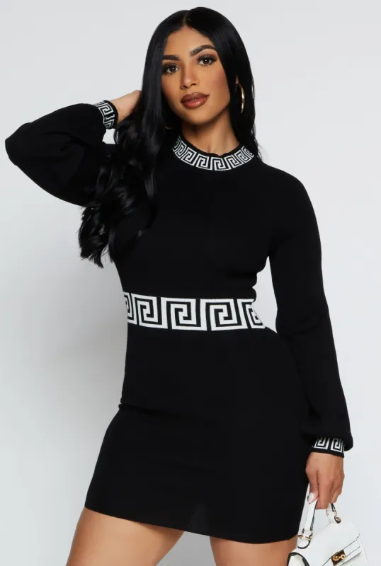 Greek Key Trim Mini Sweater Dress sold by Rainbow