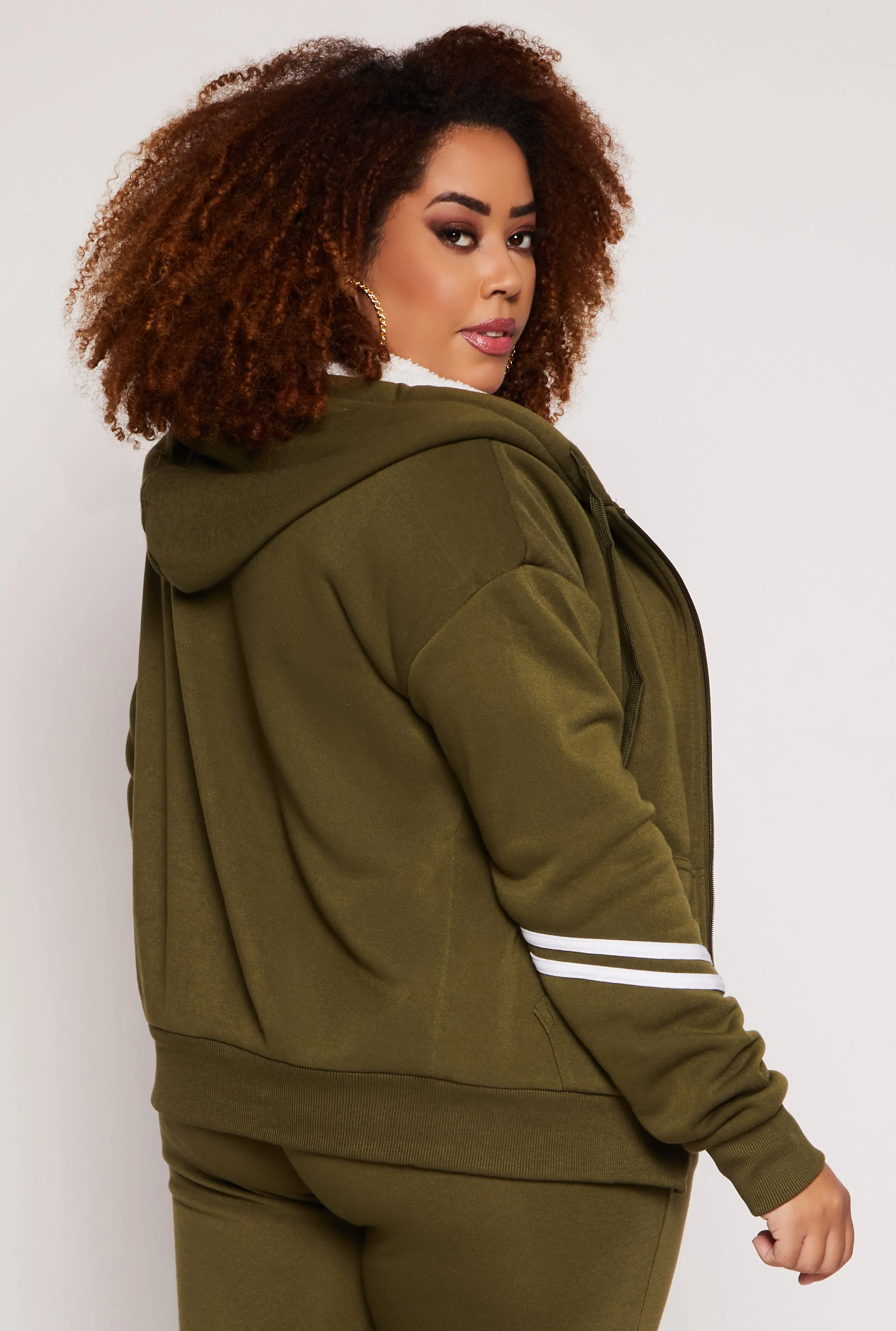 Plus Size Varsity Stripe Sleeve Zip Front Hoodie sold by Rainbow product image thumbnail 3