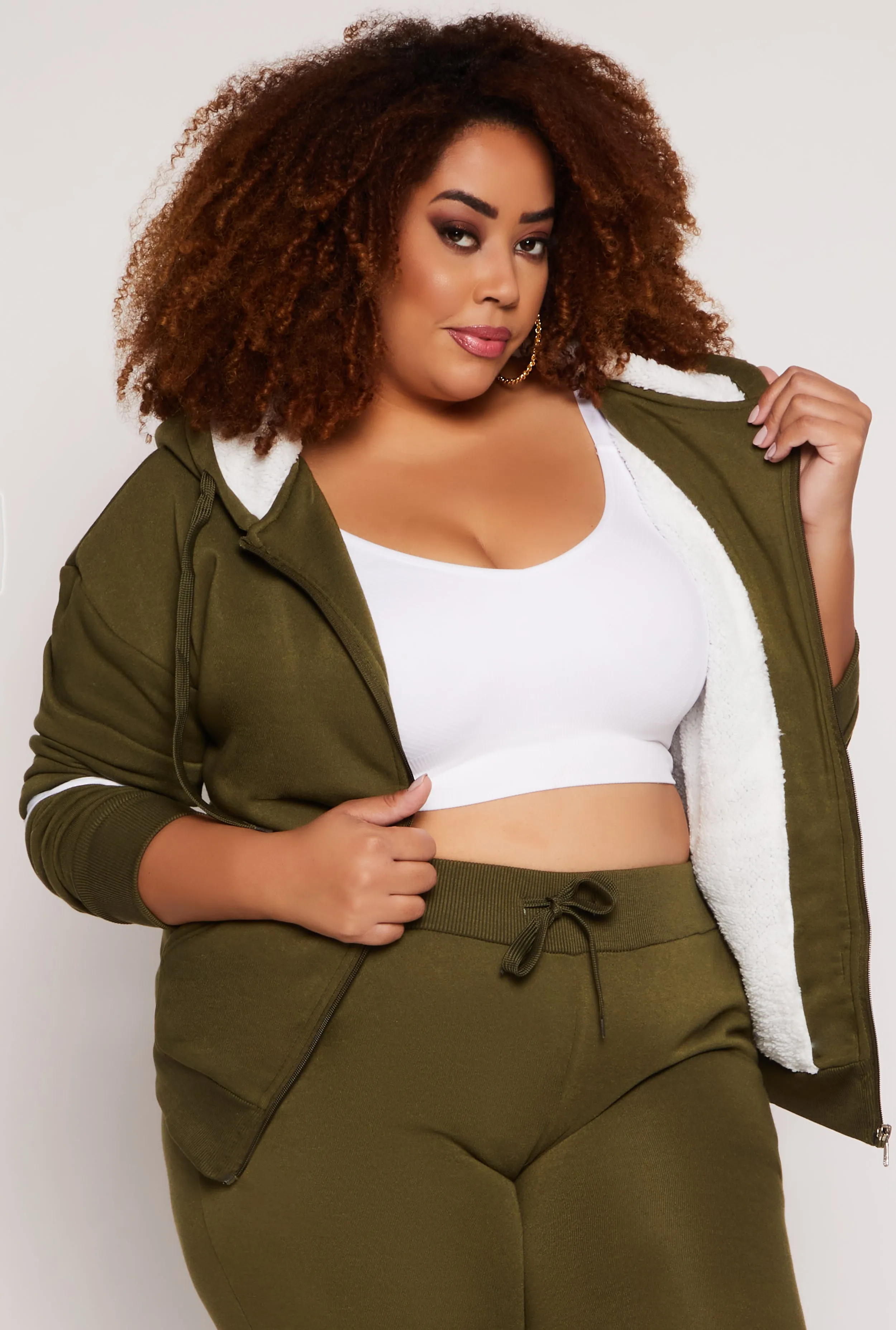 Plus Size Varsity Stripe Sleeve Zip Front Hoodie sold by Rainbow