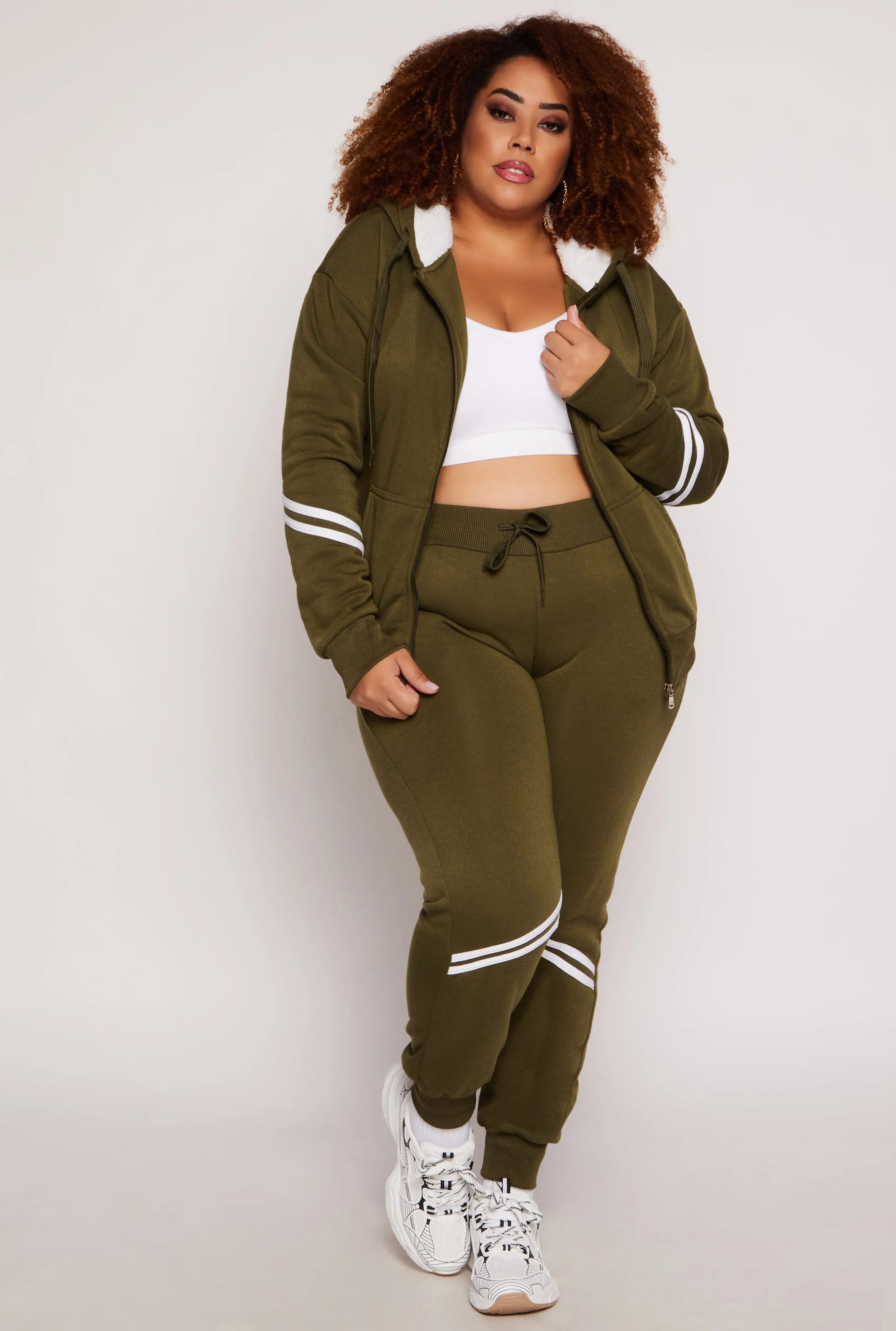 Plus Size Varsity Stripe Sleeve Zip Front Hoodie sold by Rainbow product image thumbnail 2