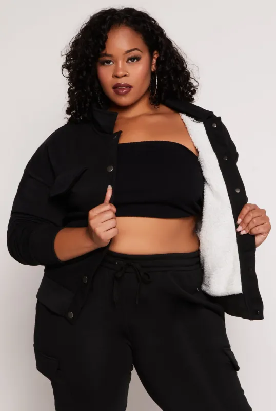 Plus Size Snap Button Front Shacket sold by Rainbow