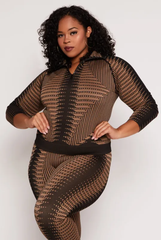 Plus Size Psychedelic Print Quarter Zip Jacket sold by Rainbow