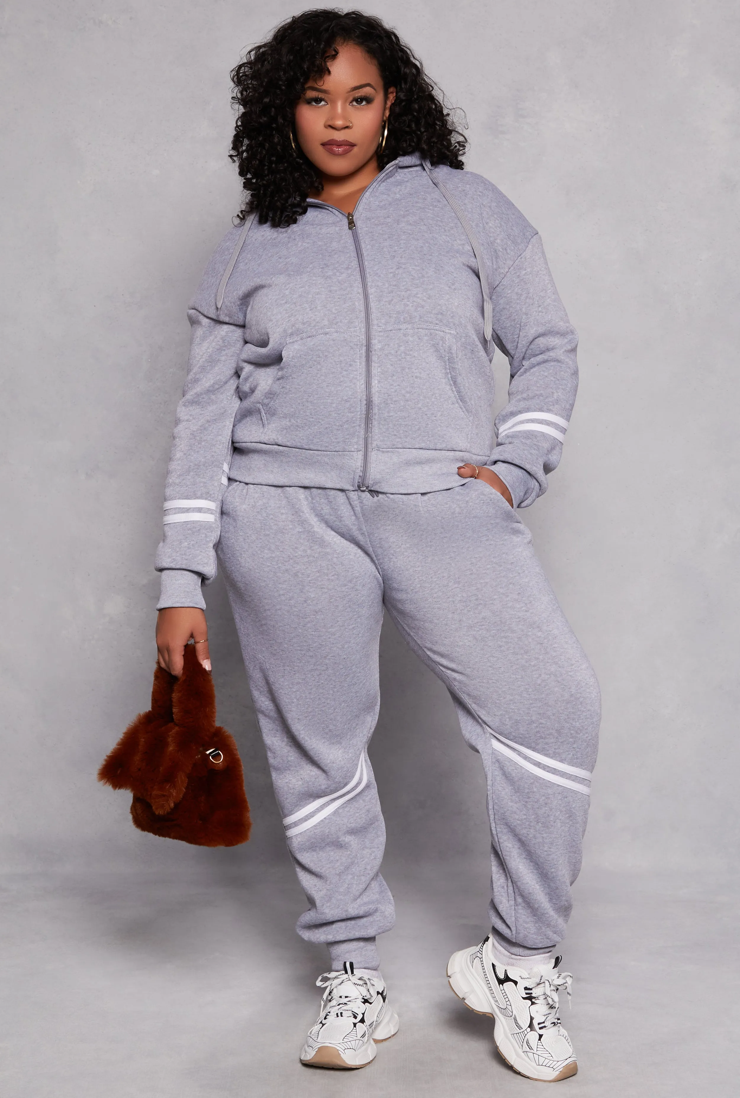 Plus Size Varsity Stripe Detail Joggers sold by Rainbow