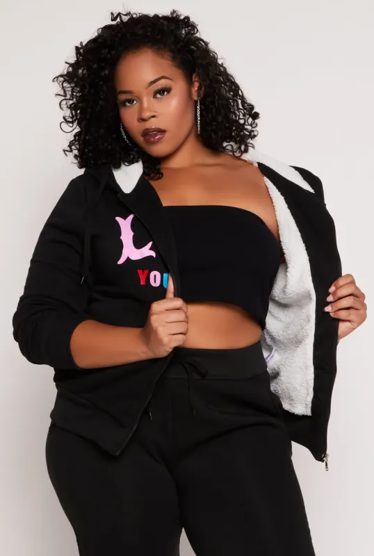 Plus Size Love Yourself Zip Front Hoodie sold by Rainbow