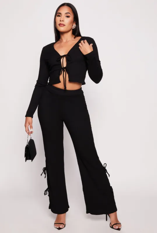 Double Side Tie Wide Leg Pants sold by Rainbow