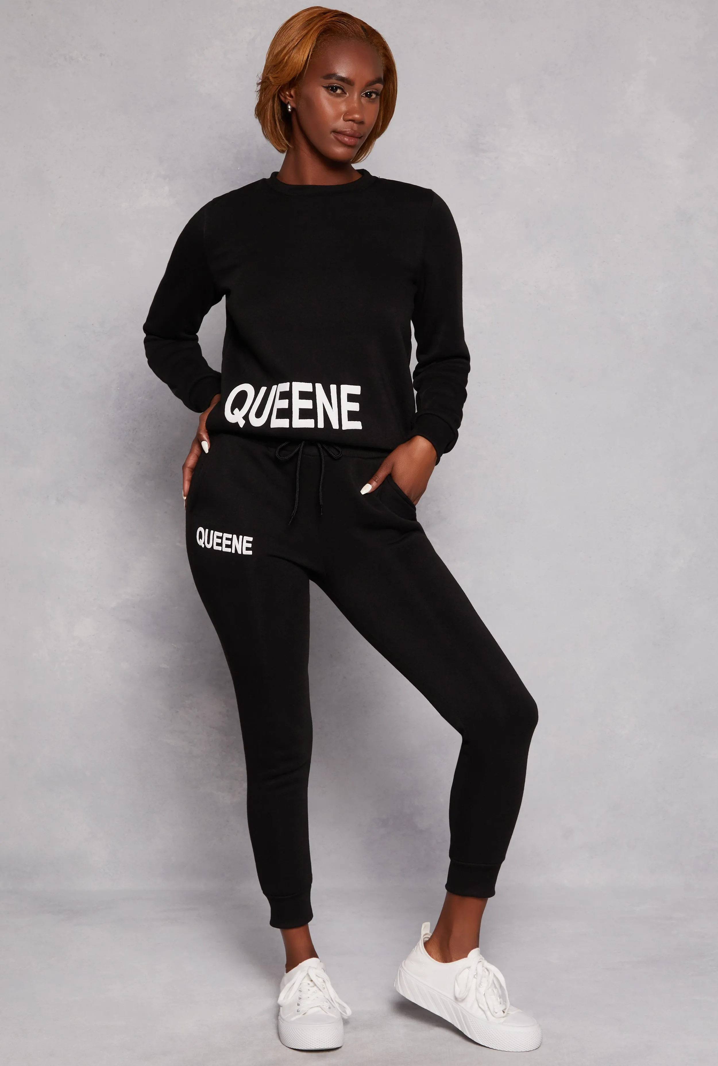 Queene Graphic Fleece Drawstring Joggers sold by Rainbow